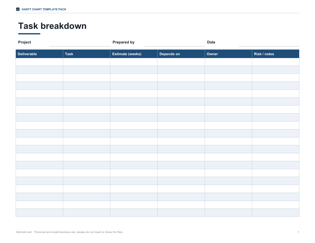 Preview of the first page of Task breakdown (DOCX)