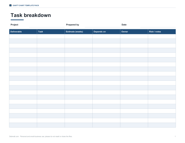 Preview of Printable Task Breakdown Sheet